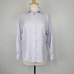Vintage Talbots Petites Purple White Striped Cotton Button Up Top Size 12